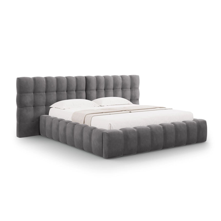 Bali Bett mit Doppelkopfteil und Stauraum, aus Samt (Blu14) in Grau, 160x200 cm von Cosmopolitan Design – Bild 1