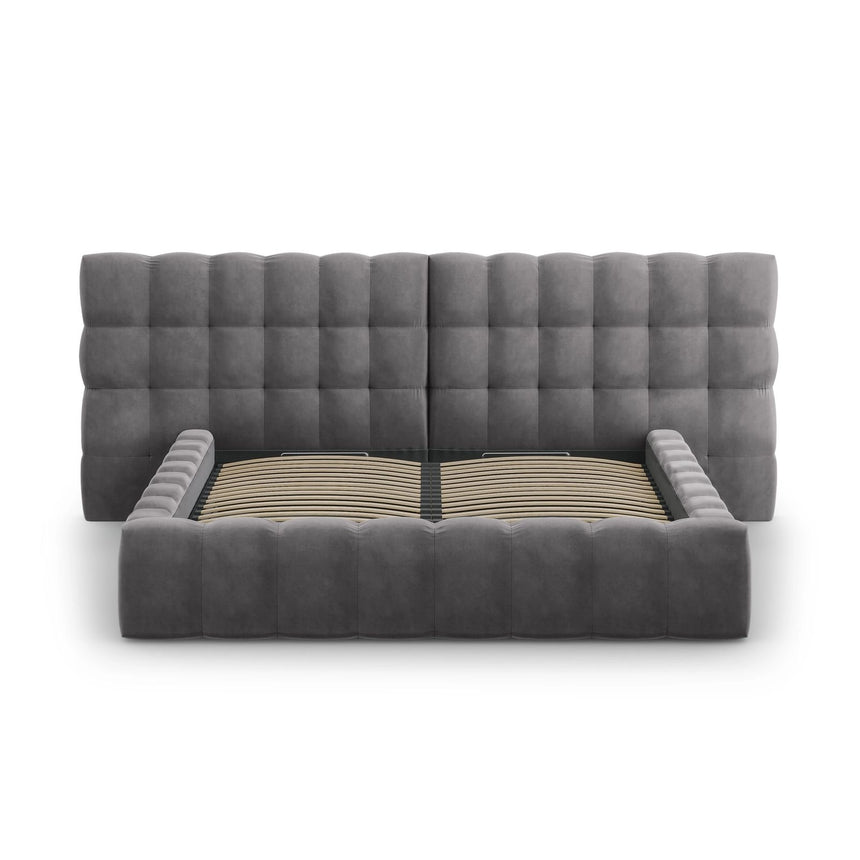 Bali Bett mit Doppelkopfteil und Stauraum, aus Samt (Blu14) in Grau, 160x200 cm von Cosmopolitan Design – Bild 5