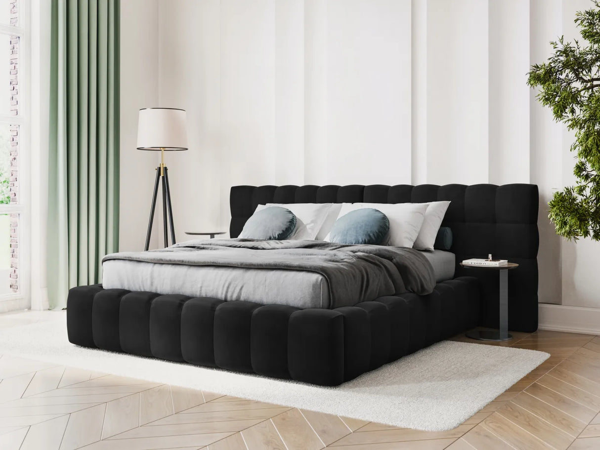 Bali Bett mit Doppelkopfteil und Stauraum, aus Samt (Blu19) in Schwarz, 180x200 cm von Cosmopolitan Design – Bild 2