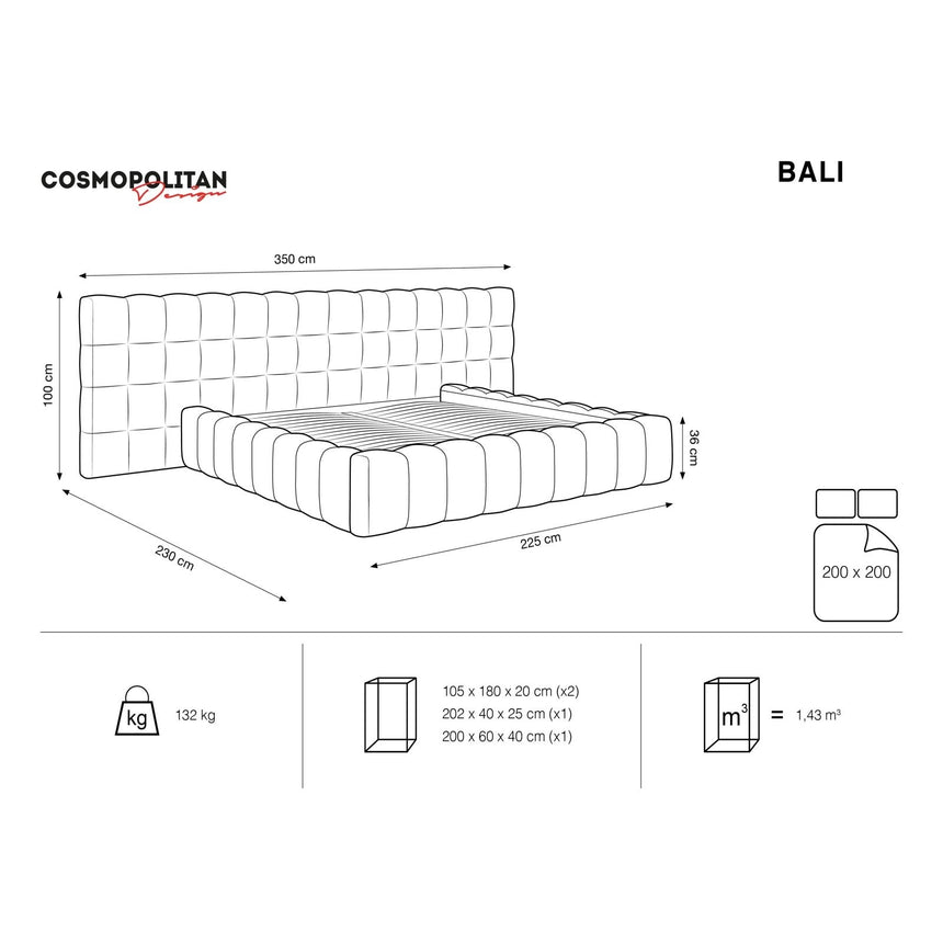 Bali Bett mit Doppelkopfteil und Stauraum, aus Samt (Blu86) in Königsblau, 200x200 cm von Cosmopolitan Design – Bild 3