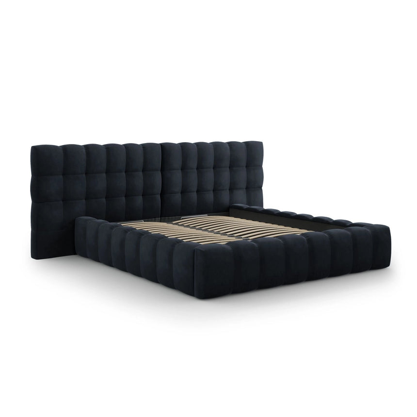 Bali Bett mit Doppelkopfteil und Stauraum, aus Samt (Blu89) in Dunkelblau, 160x200 cm von Cosmopolitan Design – Bild 4