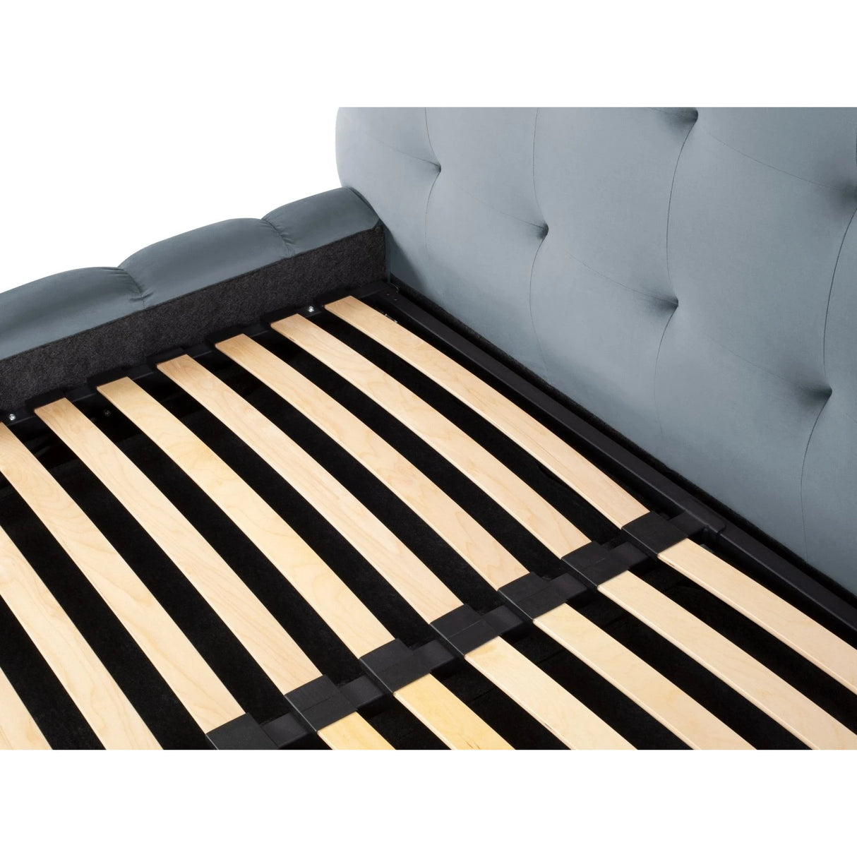 Bali Bett mit Kopfteil und Stauraum, aus Samt (Blu06) in Hellblau, 200x200 cm von Cosmopolitan Design – Bild 8