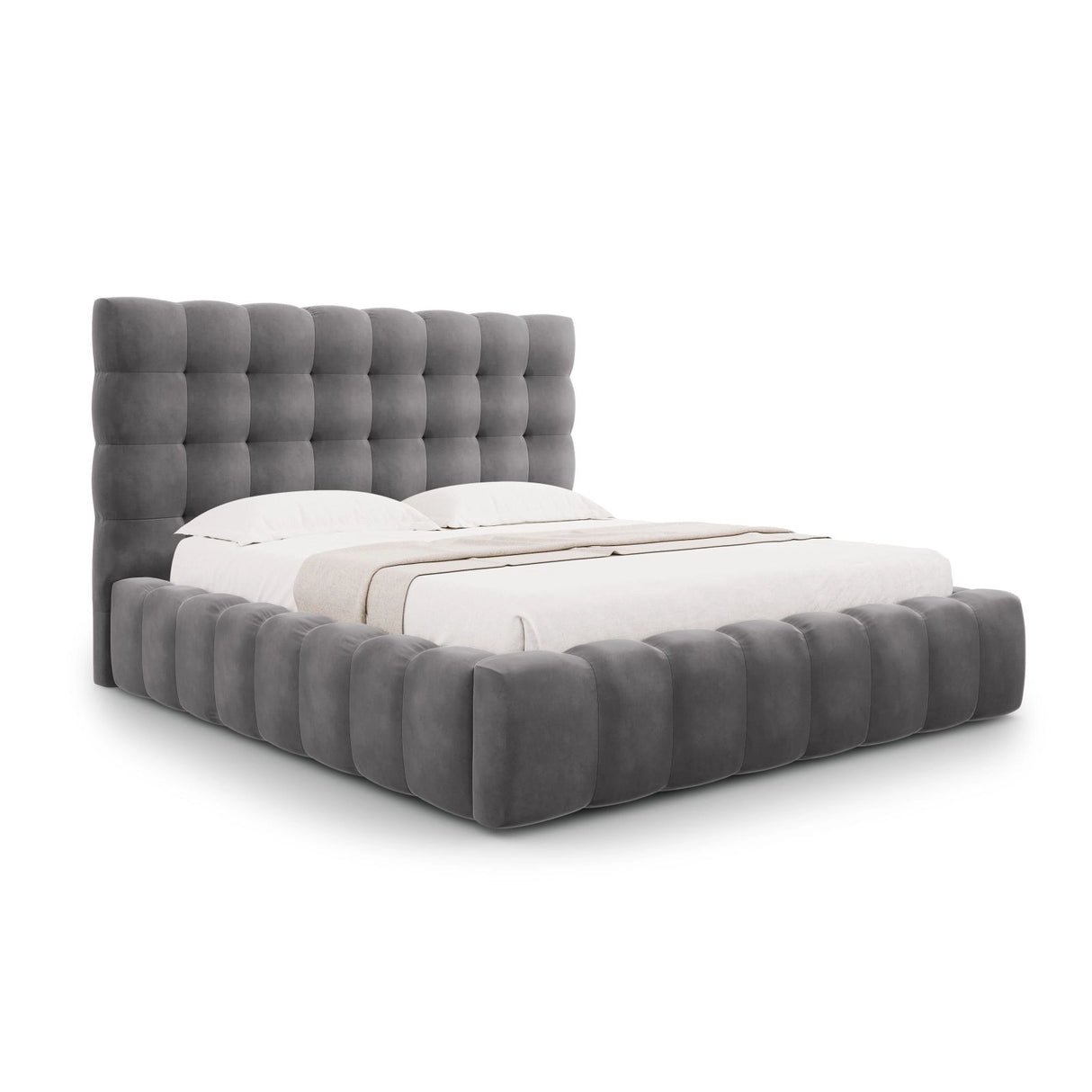 Bali Bett mit Kopfteil und Stauraum, aus Samt (Blu14) in Grau, 140x200 cm von Cosmopolitan Design – Bild 1