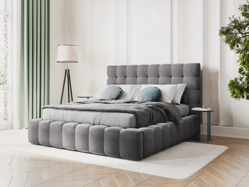 Bali Bett mit Kopfteil und Stauraum, aus Samt (Blu14) in Grau, 160x200 cm von Cosmopolitan Design – Bild 2