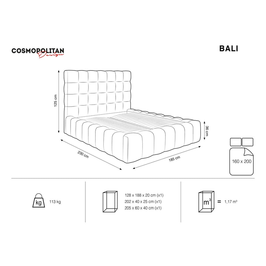 Bali Bett mit Kopfteil und Stauraum, aus Samt (Blu14) in Grau, 160x200 cm von Cosmopolitan Design – Bild 3
