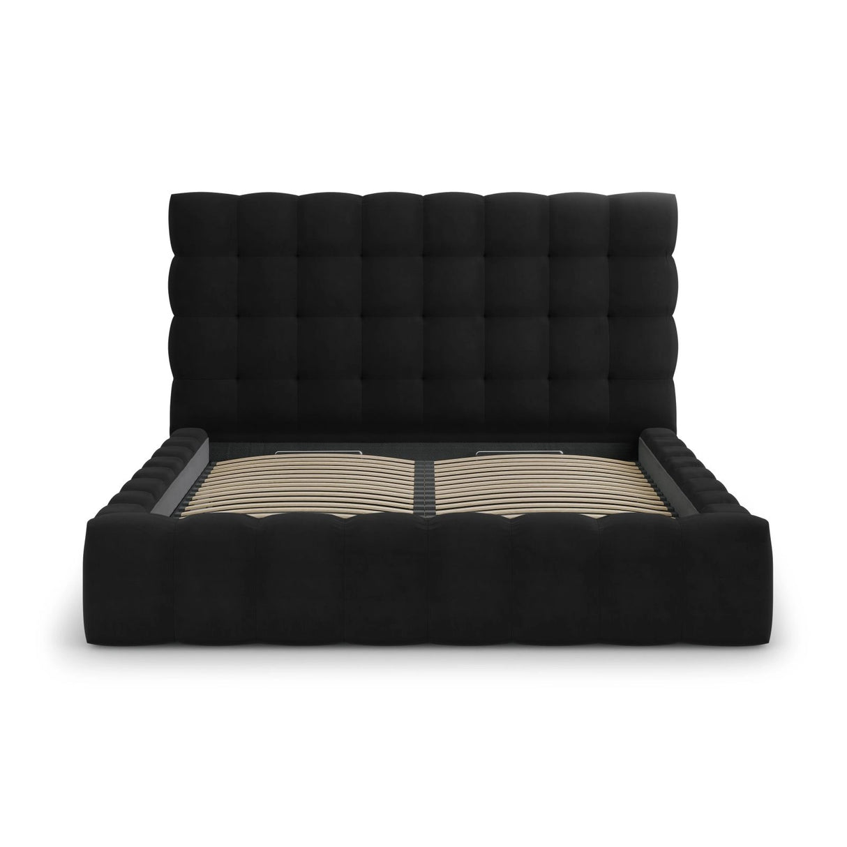 Bali Bett mit Kopfteil und Stauraum, aus Samt (Blu19) in Schwarz, 160x200 cm von Cosmopolitan Design – Bild 5