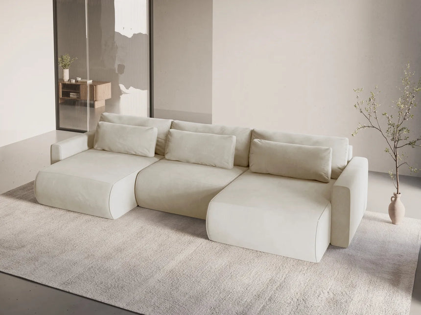 Belfast 4-Sitzer Panoramasofa mit Schlaffunktion, ausklappbar, aus Samt in Elfenbein (Magic Velvet 2256), 340x149 cm von Cosmopolitan Design – Bild 2