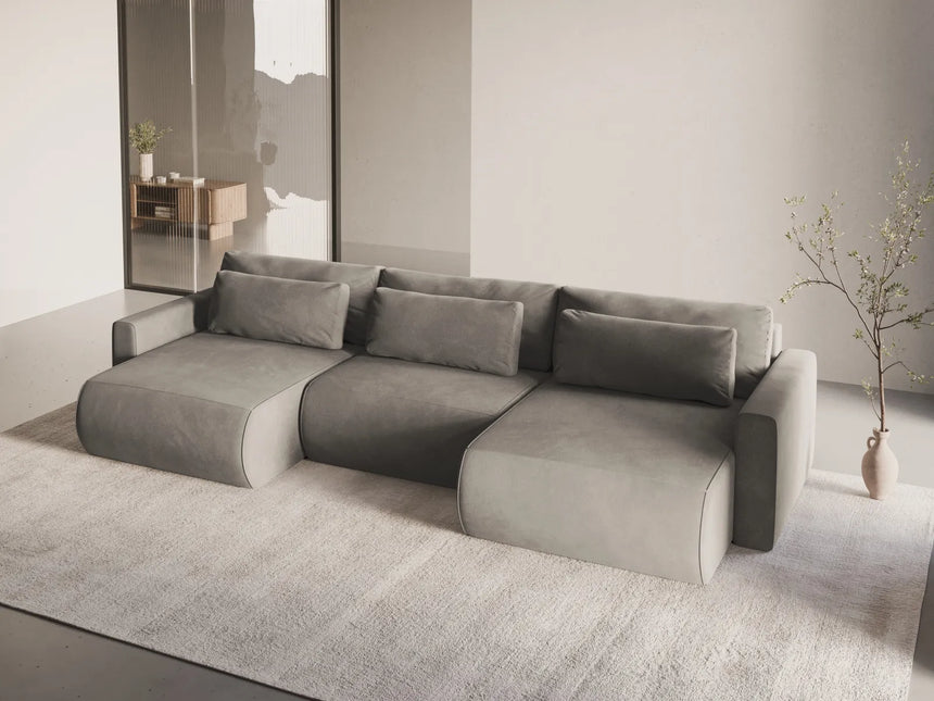 Belfast 4-Sitzer Panoramasofa mit Schlaffunktion, ausklappbar, aus Samt in Warmes Grau (Magic Velvet 2270), 340x149 cm von Cosmopolitan Design – Bild 2
