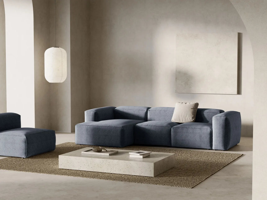 Bergamo 3-Sitzer Ecksofa, Linke Seite, aus Cord in Gedämpftes Blau (Perla 45), 304x152x70 cm von Cosmopolitan Design – Bild 2