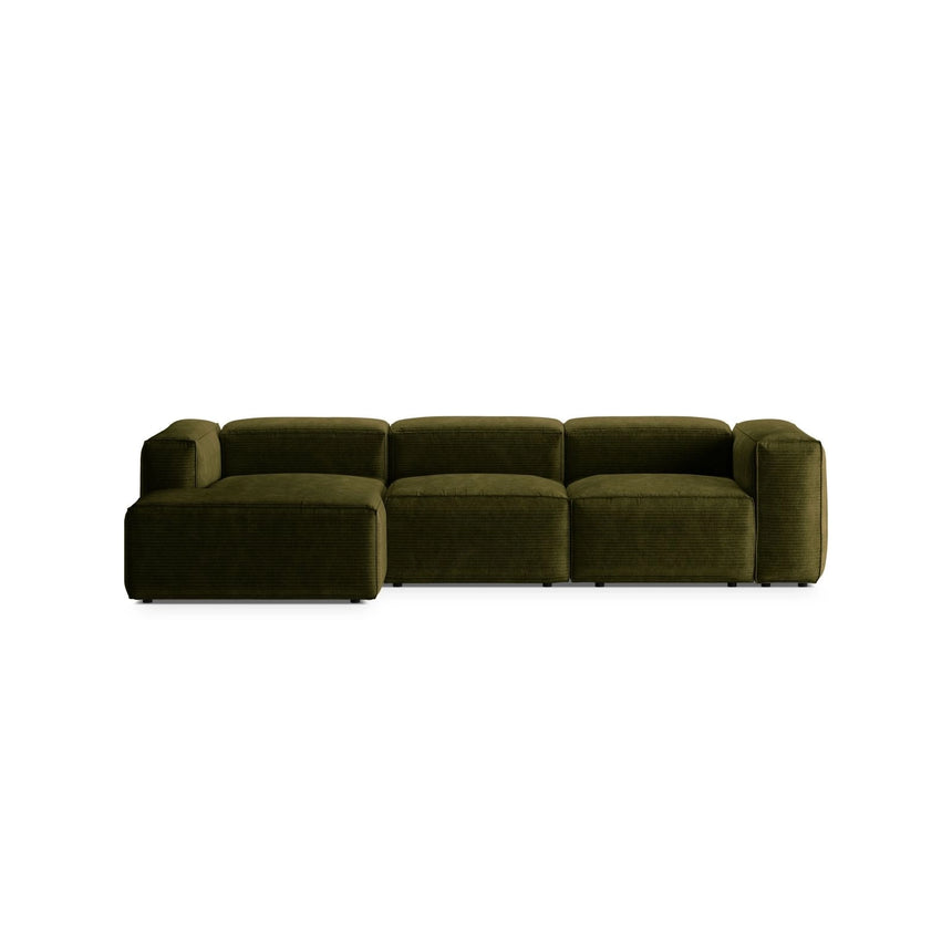 Bergamo 3-Sitzer Ecksofa, Linke Seite, aus Cord in Grün (Perla 60), 304x152x70 cm von Cosmopolitan Design – Bild 1