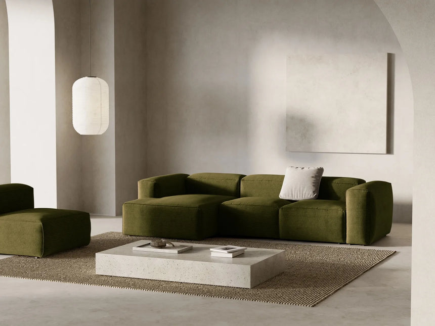 Bergamo 3-Sitzer Ecksofa, Linke Seite, aus Cord in Grün (Perla 60), 304x152x70 cm von Cosmopolitan Design – Bild 2