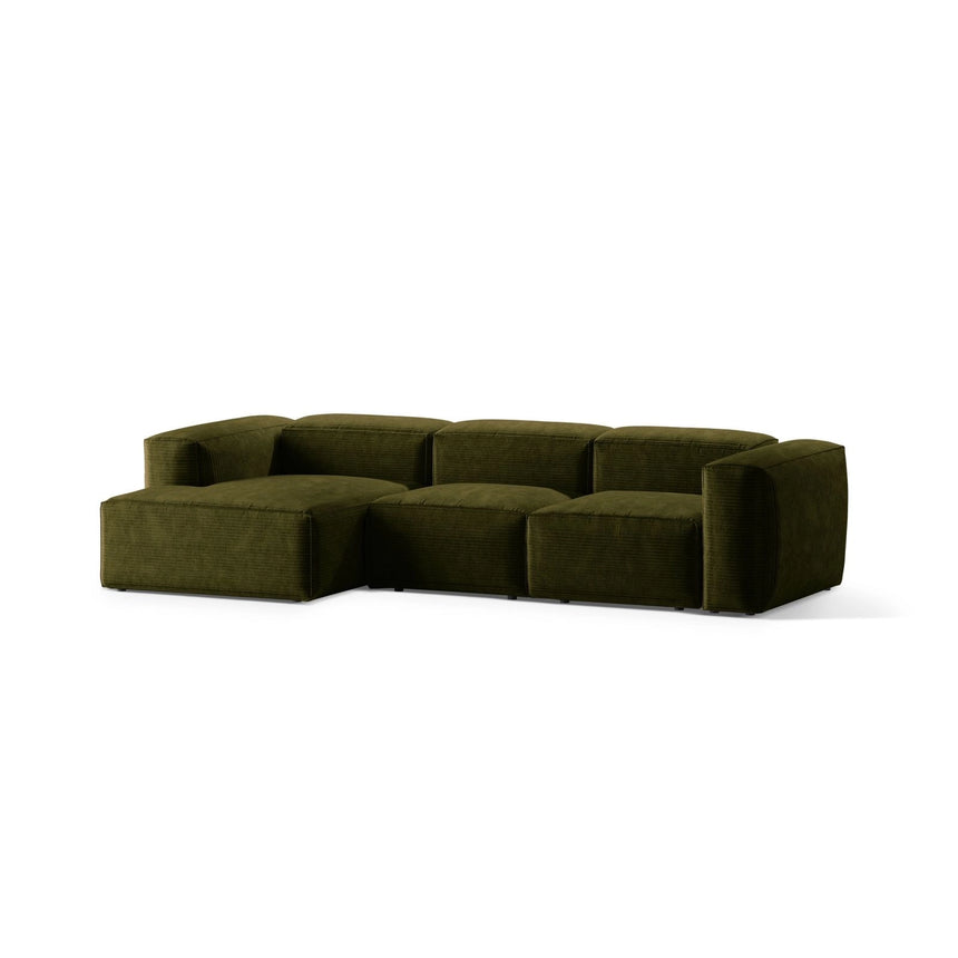Bergamo 3-Sitzer Ecksofa, Linke Seite, aus Cord in Grün (Perla 60), 304x152x70 cm von Cosmopolitan Design – Bild 4
