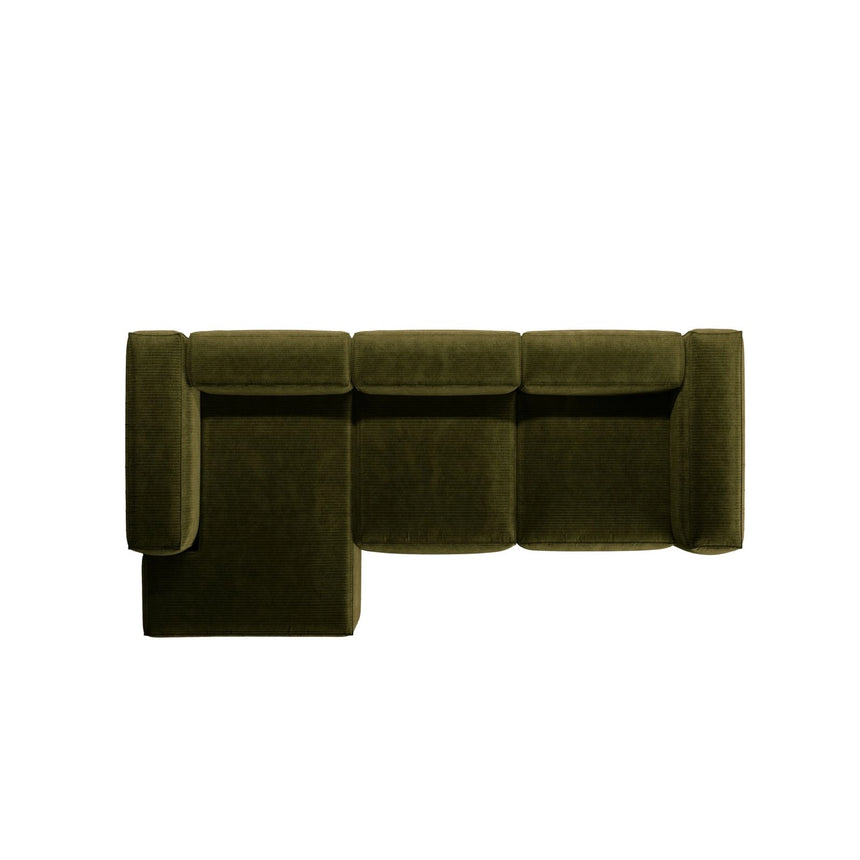 Bergamo 3-Sitzer Ecksofa, Linke Seite, aus Cord in Grün (Perla 60), 304x152x70 cm von Cosmopolitan Design – Bild 6