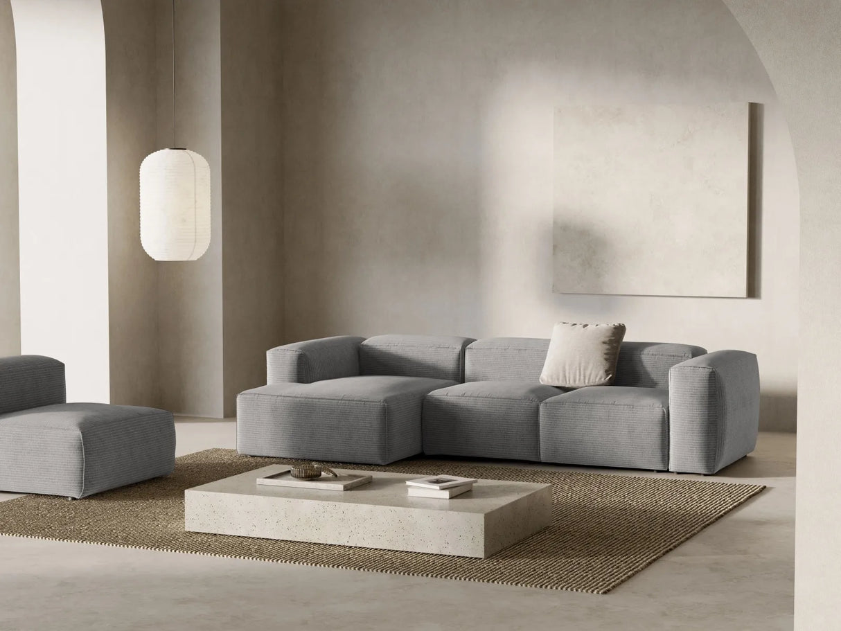Bergamo 3-Sitzer Ecksofa, Linke Seite, aus Cord in Hellgrau (Perla 30), 304x152x70 cm von Cosmopolitan Design – Bild 2