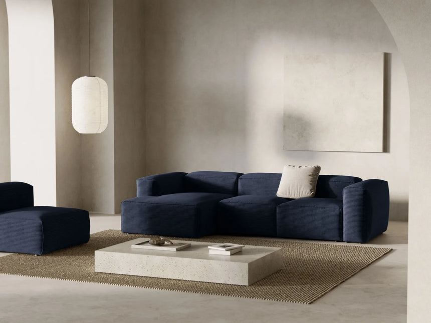 Bergamo 3-Sitzer Ecksofa, Linke Seite, aus Cord in Marineblau (Perla 40), 304x152x70 cm von Cosmopolitan Design – Bild 2