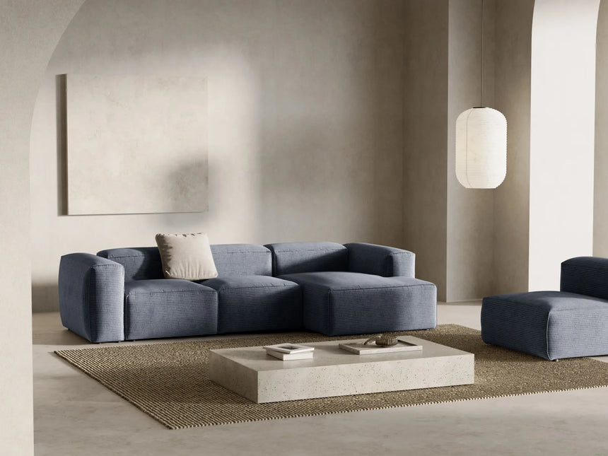Bergamo 3-Sitzer Ecksofa, Rechte Seite, aus Cord in Gedämpftes Blau (Perla 45), 304x152x70 cm von Cosmopolitan Design – Bild 2