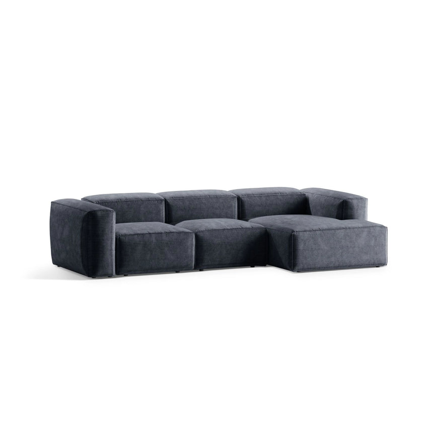 Bergamo 3-Sitzer Ecksofa, Rechte Seite, aus Cord in Gedämpftes Blau (Perla 45), 304x152x70 cm von Cosmopolitan Design – Bild 4