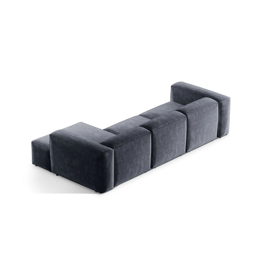 Bergamo 3-Sitzer Ecksofa, Rechte Seite, aus Cord in Gedämpftes Blau (Perla 45), 304x152x70 cm von Cosmopolitan Design – Bild 5
