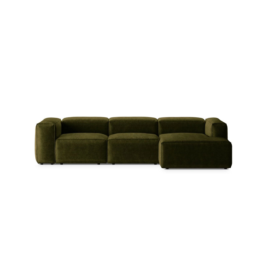 Bergamo 3-Sitzer Ecksofa, Rechte Seite, aus Cord in Grün (Perla 60), 304x152x70 cm von Cosmopolitan Design – Bild 1