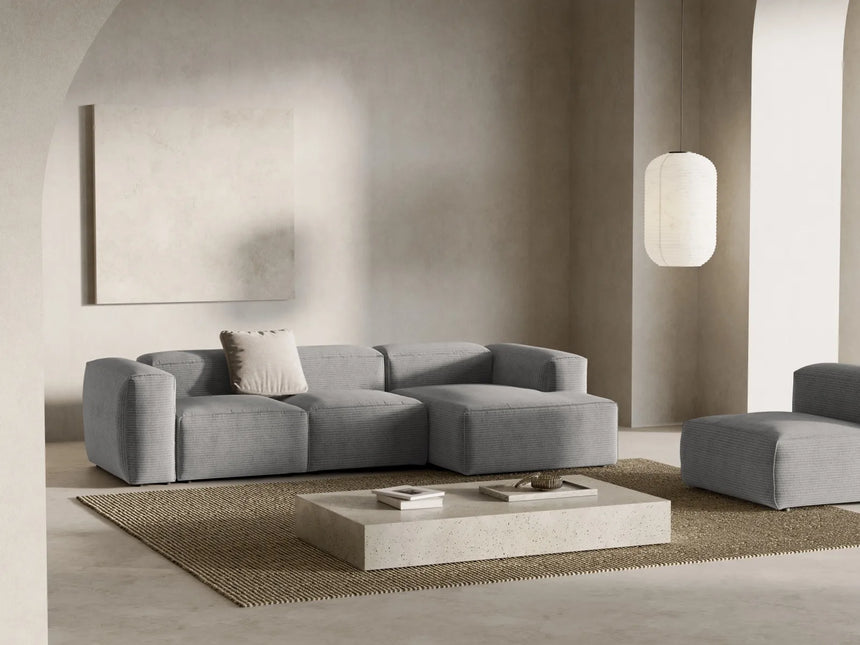 Bergamo 3-Sitzer Ecksofa, Rechte Seite, aus Cord in Hellgrau (Perla 30), 304x152x70 cm von Cosmopolitan Design – Bild 2