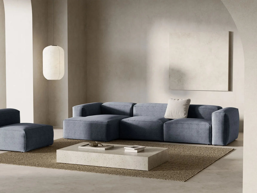 Bergamo 4-Sitzer Ecksofa, Linke Seite, aus Cord in Gedämpftes Blau (Perla 45), 344x152x70 cm von Cosmopolitan Design – Bild 2