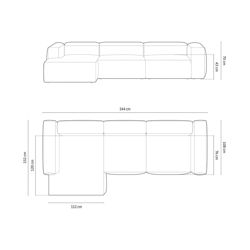 Bergamo 4-Sitzer Ecksofa, Linke Seite, aus Cord in Gedämpftes Blau (Perla 45), 344x152x70 cm von Cosmopolitan Design – Bild 3