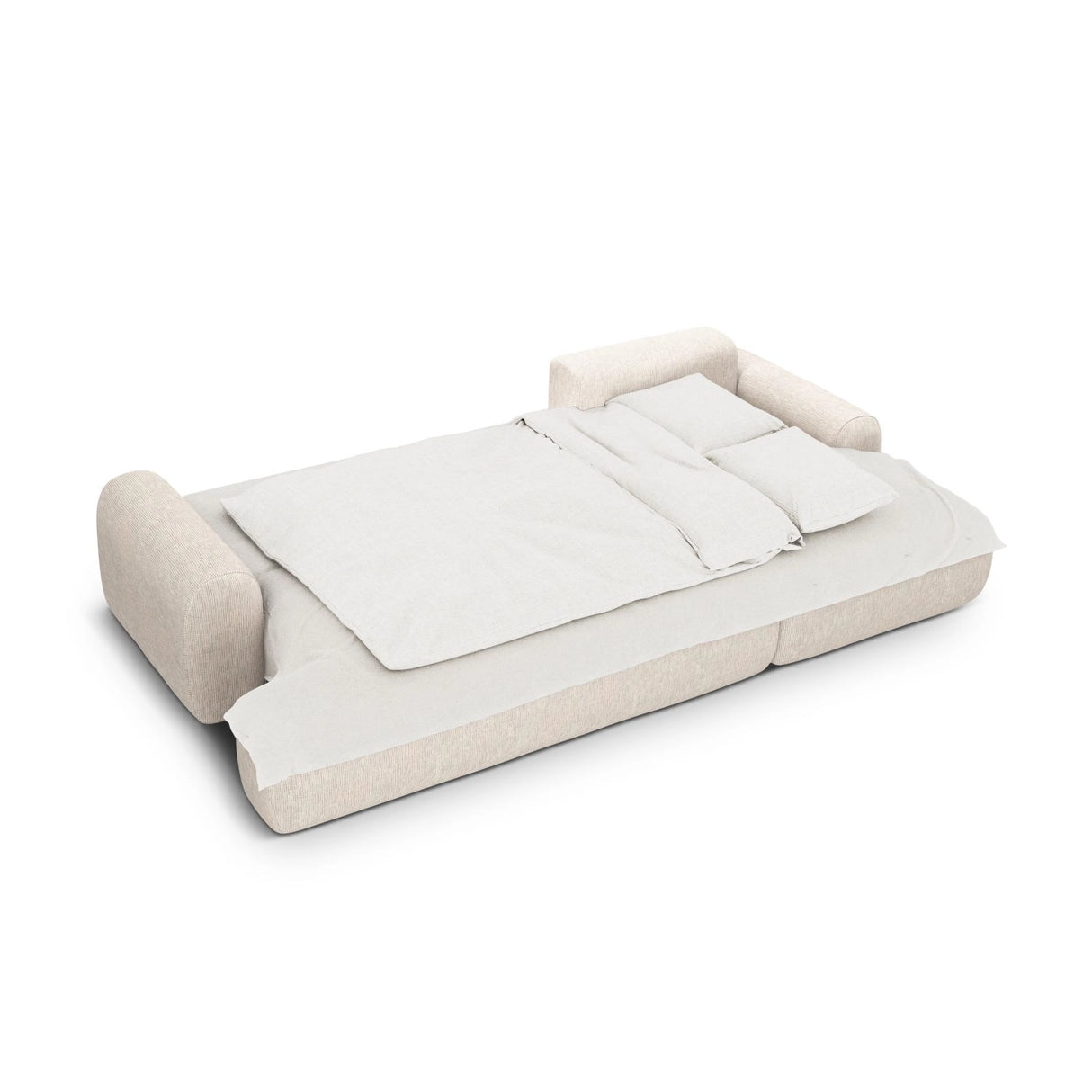 Calma 3-Sitzer Ecksofa mit Schlaffunktion und Stauraum, Rechte Seite, aus Strukturierter Stoff in Hellbeige (Baltimore Sand), 275x142x84 cm von Cosmopolitan Design – Bild 4