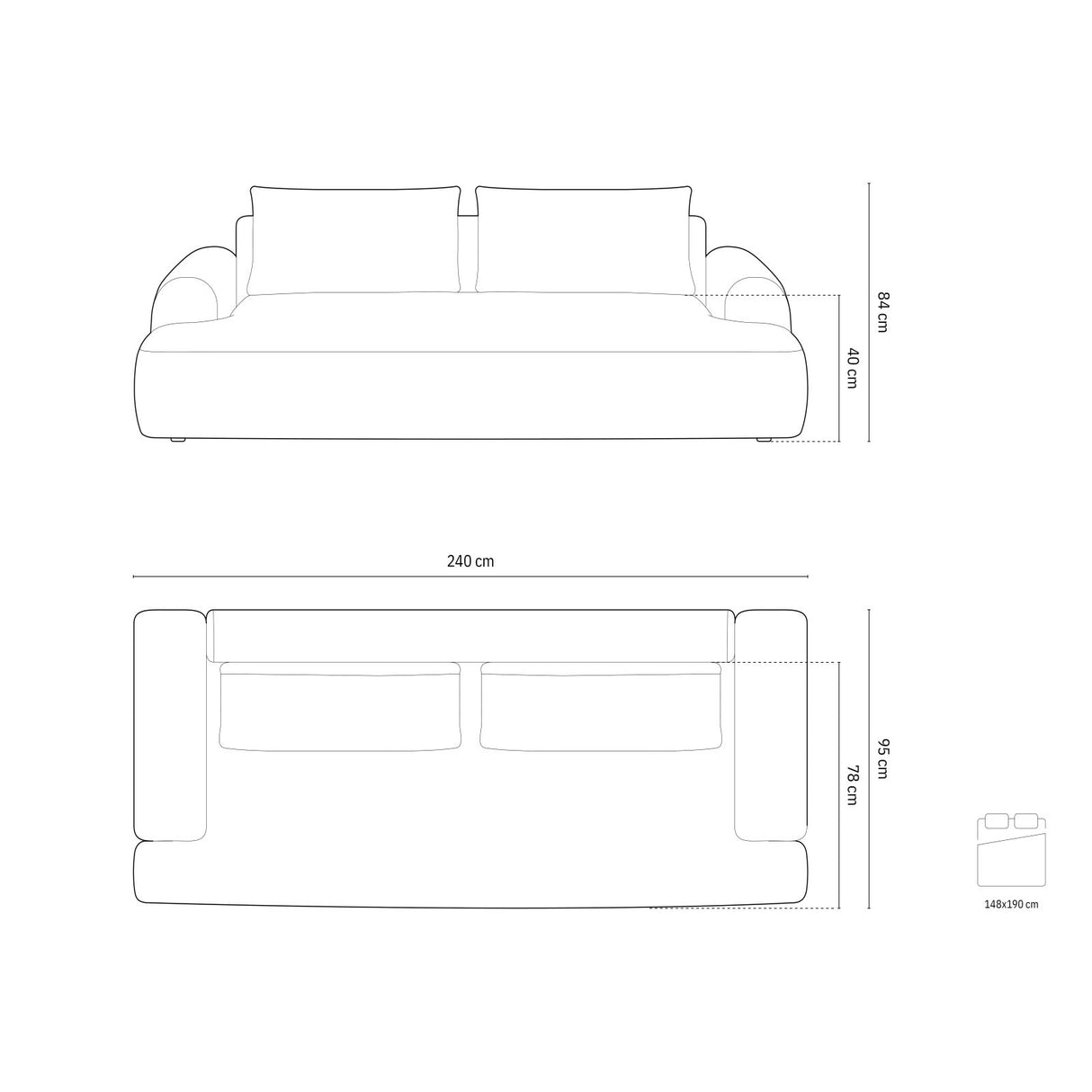 Calma 4-Sitzer Sofa mit Schlaffunktion und Stauraum, aus Samt oder Strukturstoff, 250x100x84 cm von Cosmopolitan Design – Bild 2