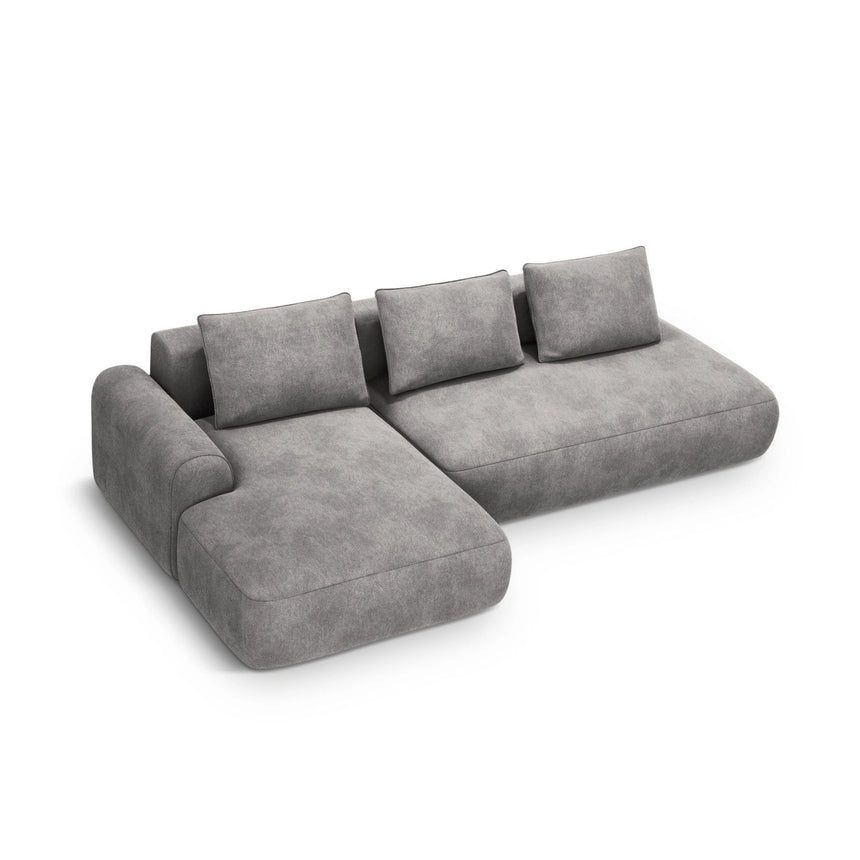 Calma 5-Sitzer Ecksofa mit Schlaffunktion und Stauraum, Linke Seite, aus Samt in Grau (Vogue 15), 275x142x84 cm von Cosmopolitan Design – Bild 1