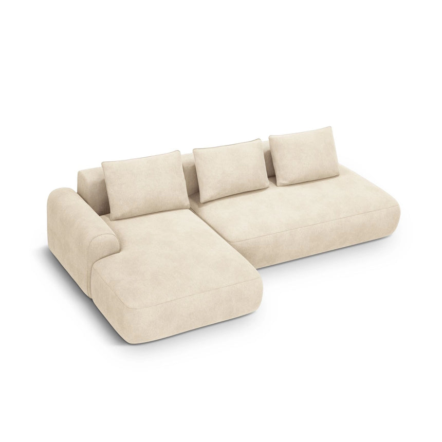 Calma 5-Sitzer Ecksofa mit Schlaffunktion und Stauraum, Linke Seite, aus Samt oder Strukturstoff, 275x142x84 cm von Cosmopolitan Design – Bild 1