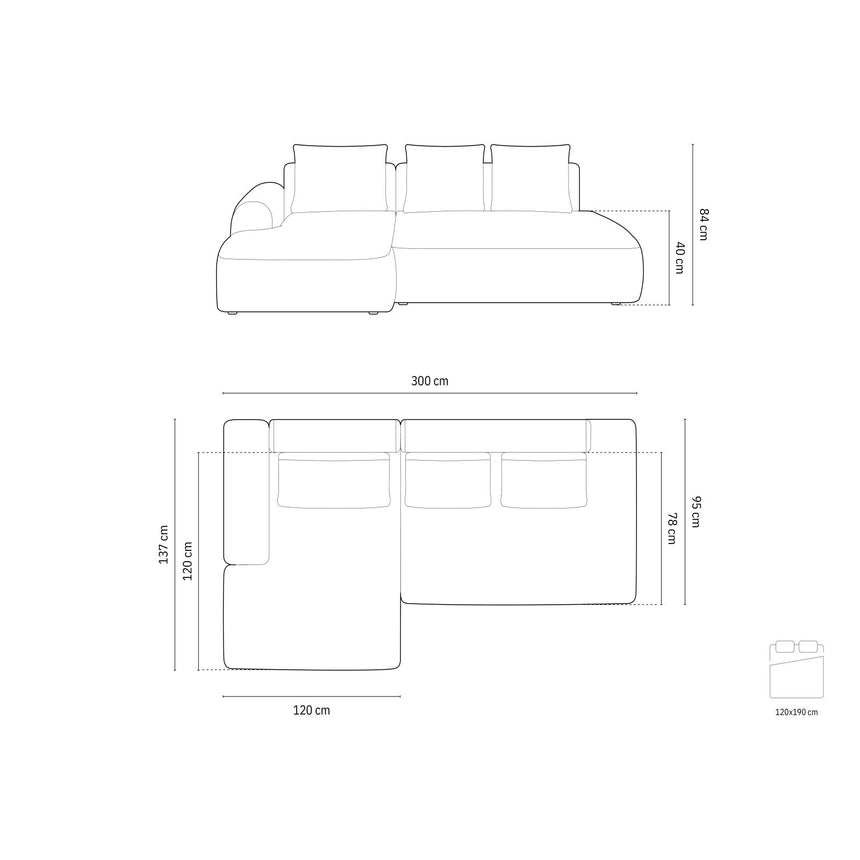 Calma 5-Sitzer Ecksofa mit Schlaffunktion und Stauraum, Linke Seite, aus Samt oder Strukturstoff, 275x142x84 cm von Cosmopolitan Design – Bild 2