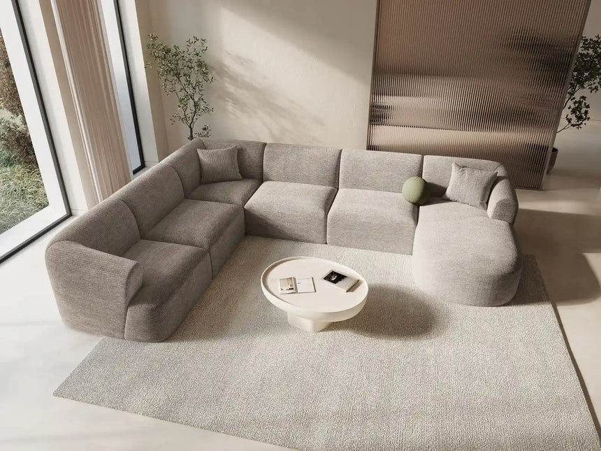 Campi 7-Sitzer Panorama Ecksofa, Linke Seite, aus Cord in Cappuccino (Lincoln 09D), Beine aus Schwarzes Plastik, 330x255x70 cm von Cosmopolitan Design – Bild 2