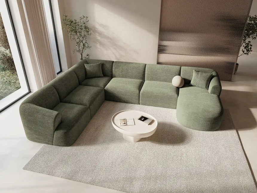 Campi 7-Sitzer Panorama Ecksofa, Linke Seite, aus Cord in Moosgrün (Lincoln 37D), Beine aus Schwarzes Plastik, 330x255x70 cm von Cosmopolitan Design – Bild 2