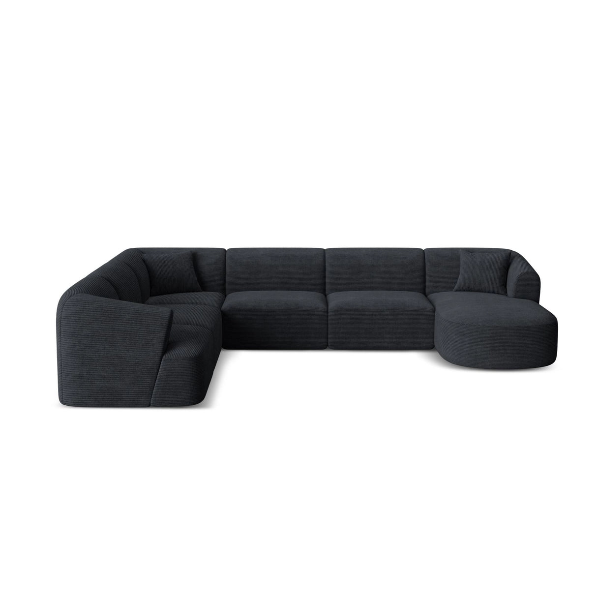 Campi 7-Sitzer Panorama Ecksofa, Linke Seite, aus Cord in Schwarz (Lincoln 100D), Beine aus Schwarzes Plastik, 330x255x70 cm von Cosmopolitan Design – Bild 1