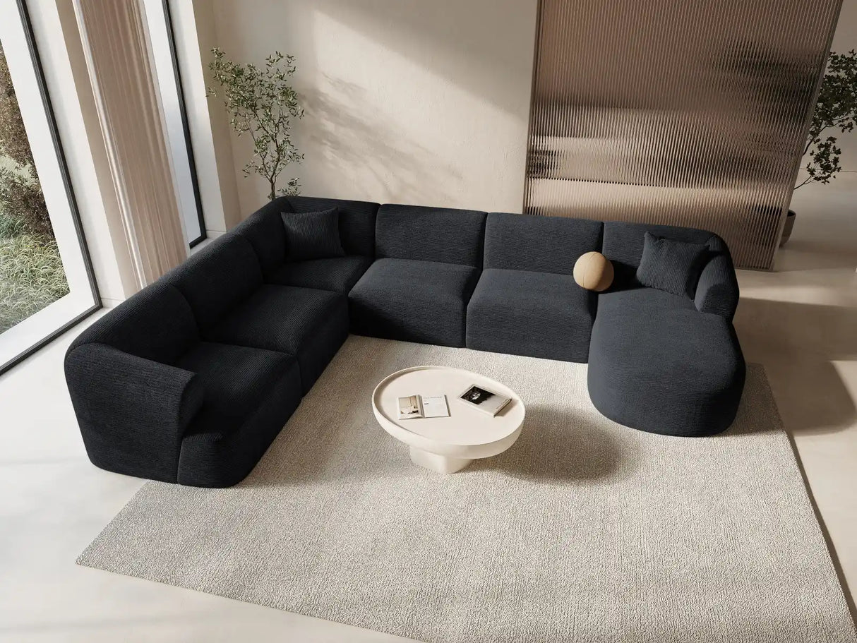 Campi 7-Sitzer Panorama Ecksofa, Linke Seite, aus Cord in Schwarz (Lincoln 100D), Beine aus Schwarzes Plastik, 330x255x70 cm von Cosmopolitan Design – Bild 2