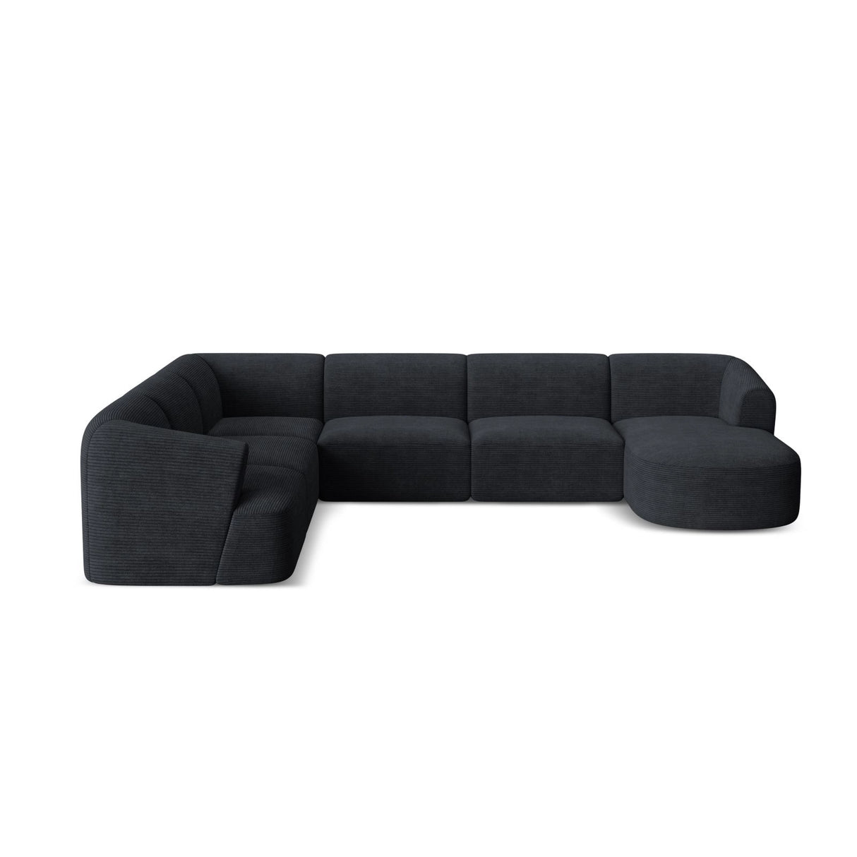 Campi 7-Sitzer Panorama Ecksofa, Linke Seite, aus Cord in Schwarz (Lincoln 100D), Beine aus Schwarzes Plastik, 330x255x70 cm von Cosmopolitan Design – Bild 5