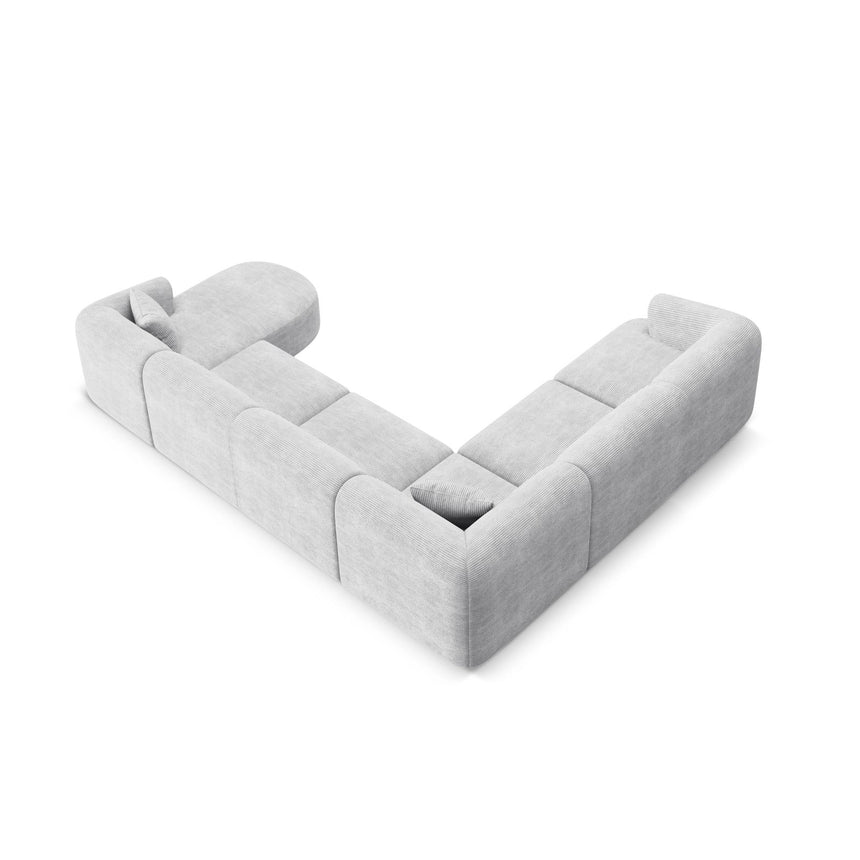 Campi 7-Sitzer Panorama Ecksofa, Linke Seite, aus Cord in Silber (Lincoln 84D), Beine aus Schwarzes Plastik, 330x255x70 cm von Cosmopolitan Design – Bild 6