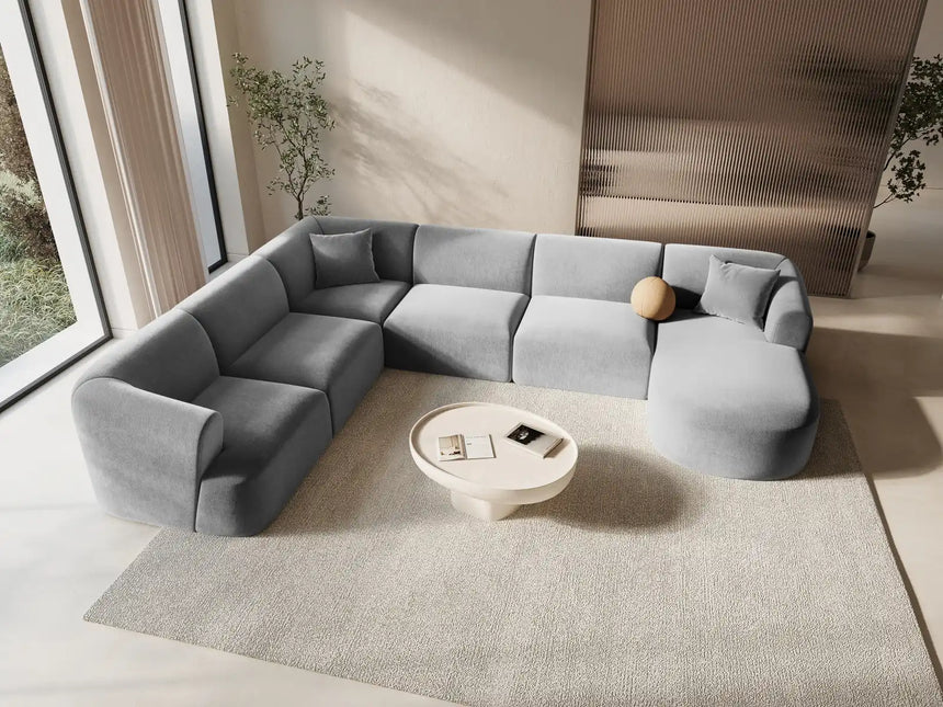 Campi 7-Sitzer Panorama Ecksofa, Linke Seite, aus Samt in Grau (Vogue 15), Beine aus Schwarzes Plastik, 330x255x70 cm von Cosmopolitan Design – Bild 2