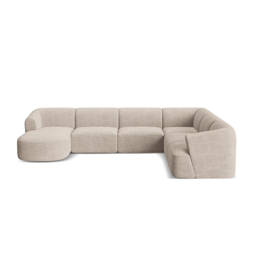 Campi 7-Sitzer Panorama Ecksofa, Rechte Seite, aus Cord in Cappuccino (Lincoln 09D), Beine aus Schwarzes Plastik, 330x255x70 cm von Cosmopolitan Design – Bild 5