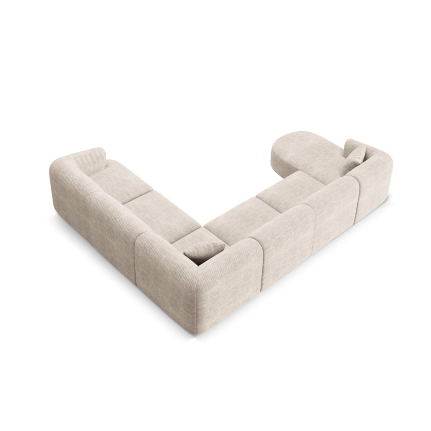 Campi 7-Sitzer Panorama Ecksofa, Rechte Seite, aus Cord in Cappuccino (Lincoln 09D), Beine aus Schwarzes Plastik, 330x255x70 cm von Cosmopolitan Design – Bild 6