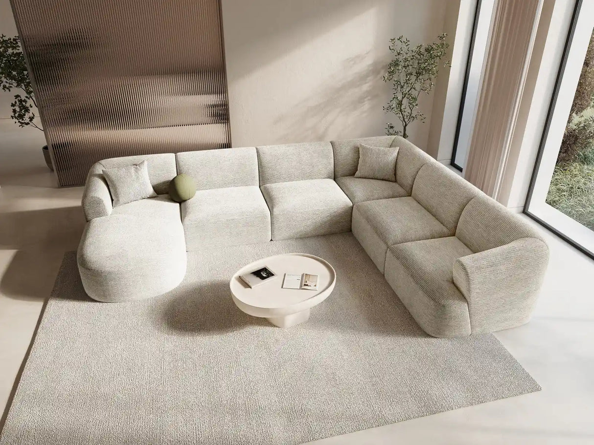 Campi 7-Sitzer Panorama Ecksofa, Rechte Seite, aus Cord in Elfenbein (Lincoln 01D), Beine aus Schwarzes Plastik, 330x255x70 cm von Cosmopolitan Design – Bild 2