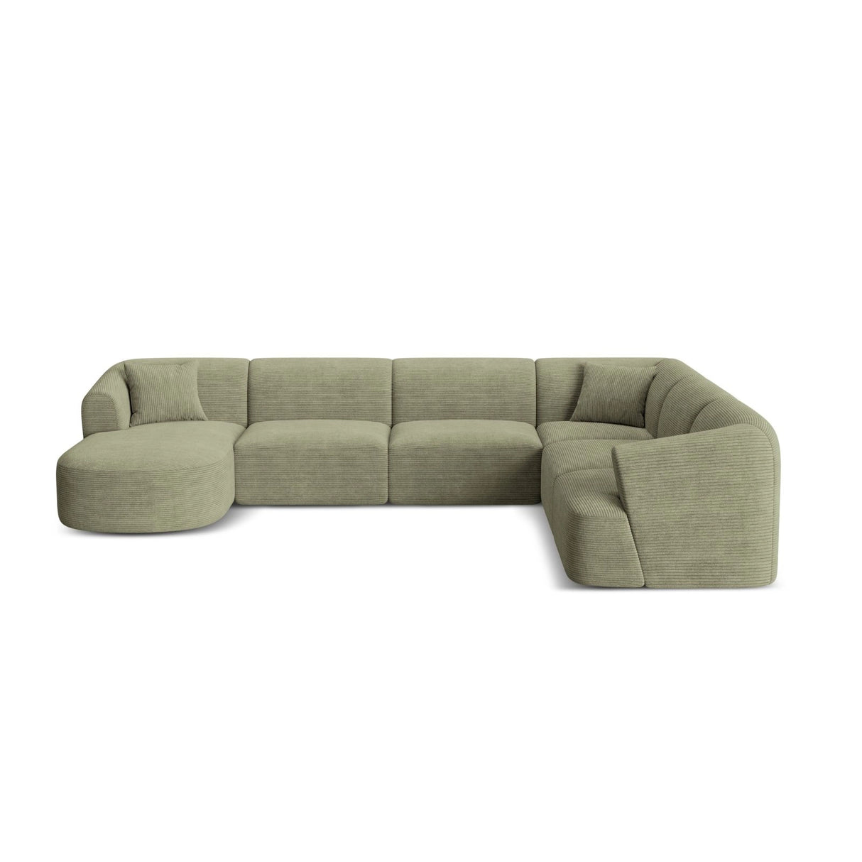 Campi 7-Sitzer Panorama Ecksofa, Rechte Seite, aus Cord in Moosgrün (Lincoln 37D), Beine aus Schwarzes Plastik, 330x255x70 cm von Cosmopolitan Design – Bild 1
