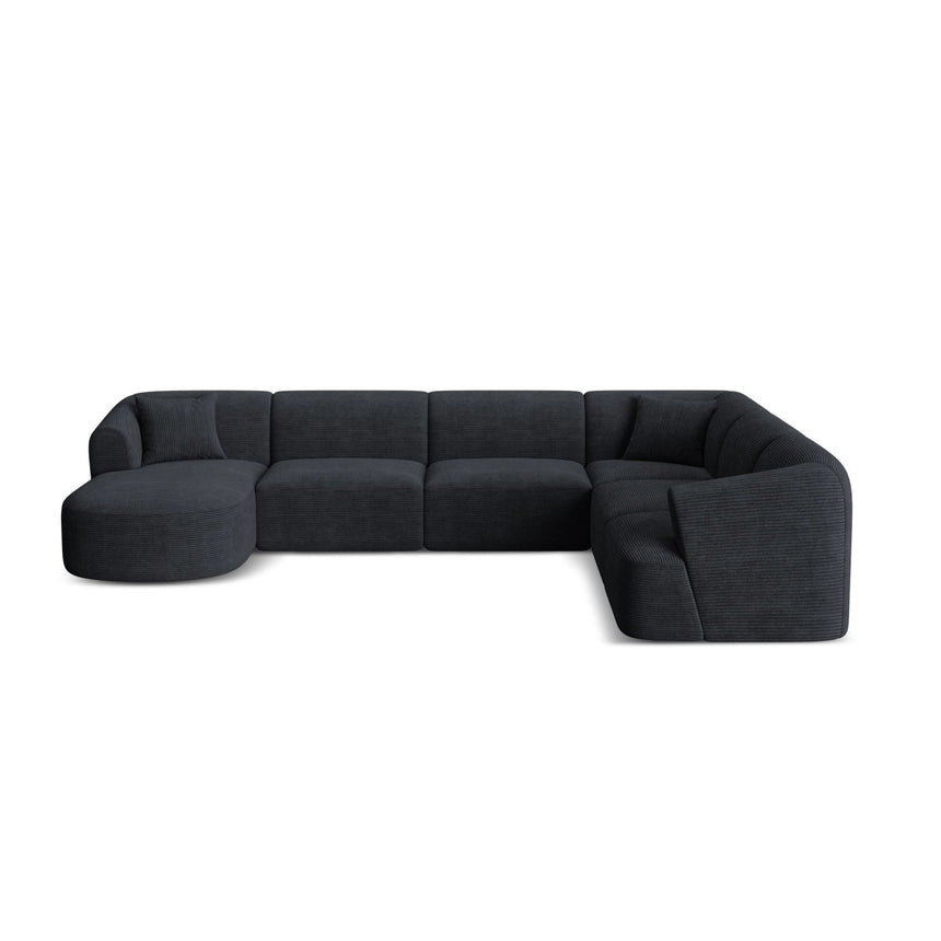 Campi 7-Sitzer Panorama Ecksofa, Rechte Seite, aus Cord in Schwarz (Lincoln 100D), Beine aus Schwarzes Plastik, 330x255x70 cm von Cosmopolitan Design – Bild 1