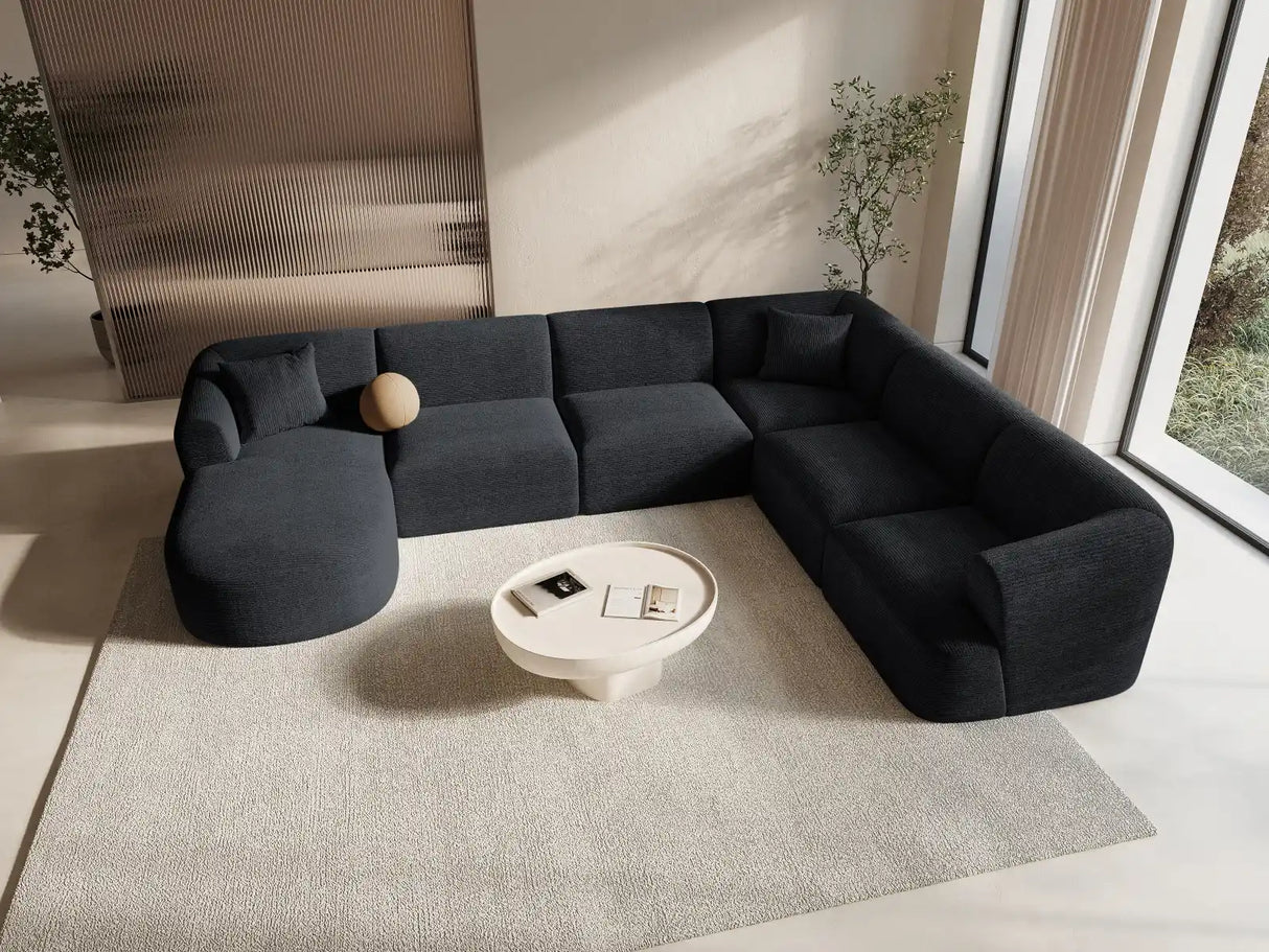 Campi 7-Sitzer Panorama Ecksofa, Rechte Seite, aus Cord in Schwarz (Lincoln 100D), Beine aus Schwarzes Plastik, 330x255x70 cm von Cosmopolitan Design – Bild 2