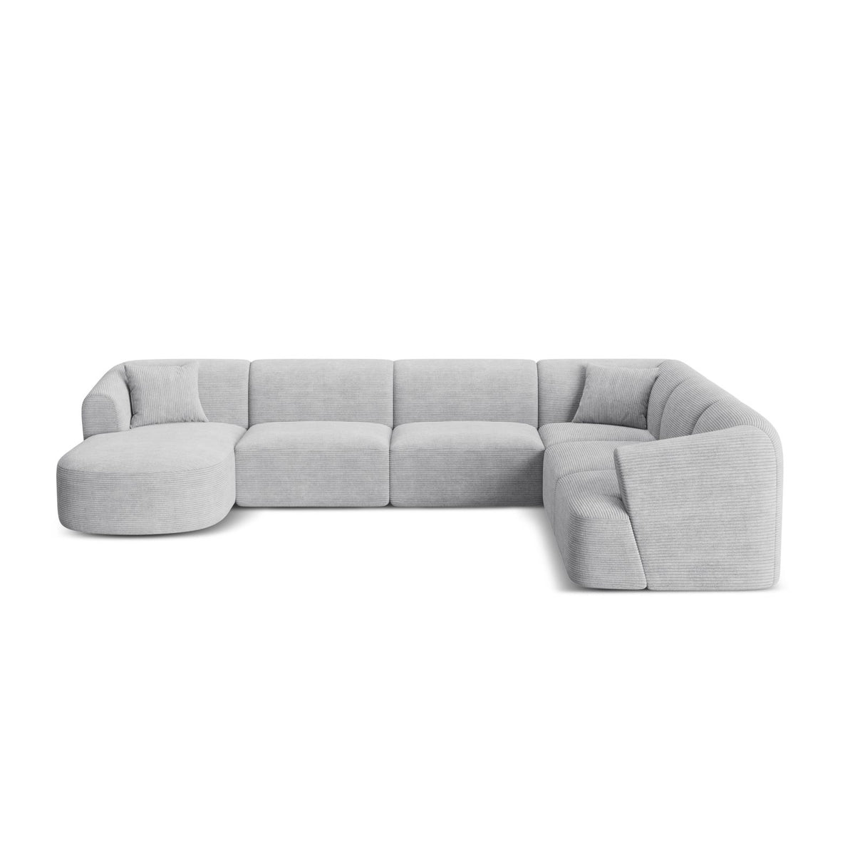 Campi 7-Sitzer Panorama Ecksofa, Rechte Seite, aus Cord in Silber (Lincoln 84D), Beine aus Schwarzes Plastik, 330x255x70 cm von Cosmopolitan Design – Bild 1