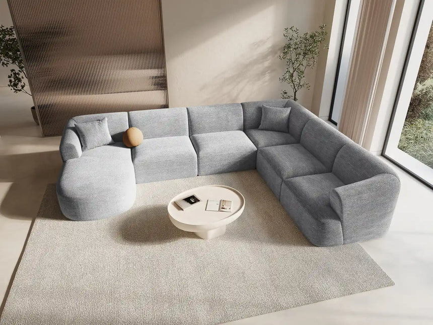 Campi 7-Sitzer Panorama Ecksofa, Rechte Seite, aus Cord in Silber (Lincoln 84D), Beine aus Schwarzes Plastik, 330x255x70 cm von Cosmopolitan Design – Bild 2