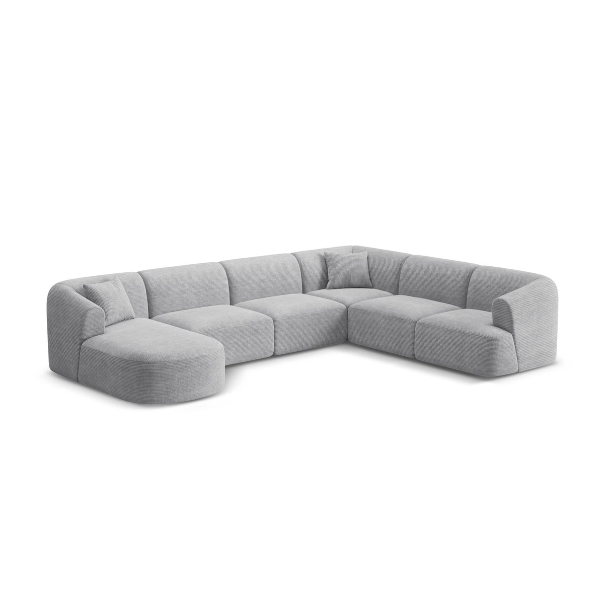 Campi 7-Sitzer Panorama Ecksofa, Rechte Seite, aus Cord in Silber (Lincoln 84D), Beine aus Schwarzes Plastik, 330x255x70 cm von Cosmopolitan Design – Bild 4
