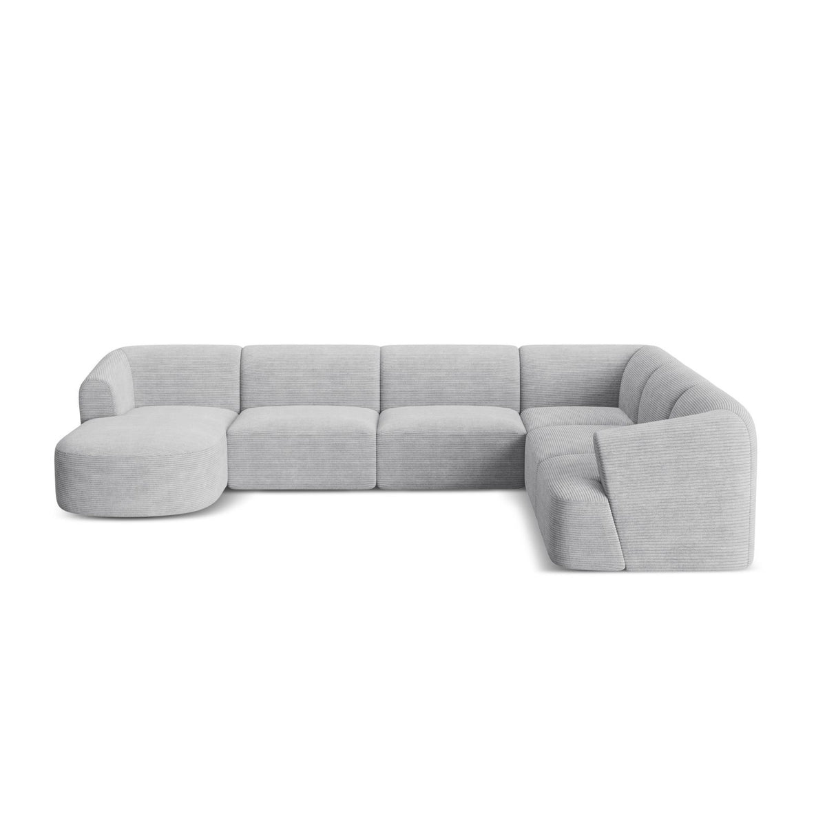 Campi 7-Sitzer Panorama Ecksofa, Rechte Seite, aus Cord in Silber (Lincoln 84D), Beine aus Schwarzes Plastik, 330x255x70 cm von Cosmopolitan Design – Bild 5