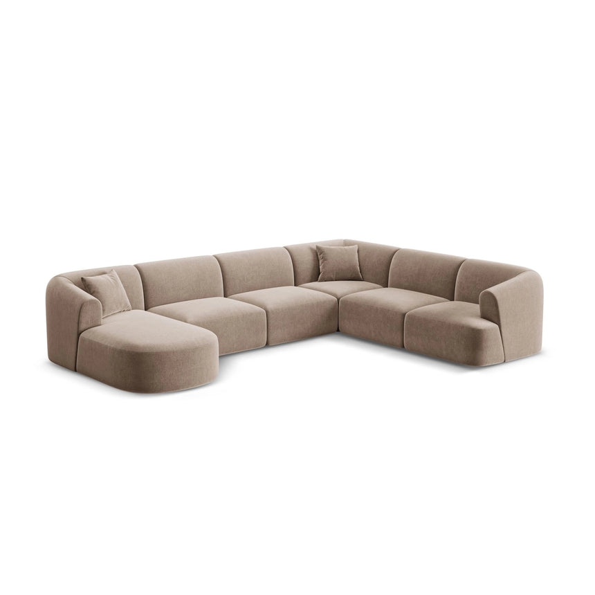 Campi 7-Sitzer Panorama Ecksofa, Rechte Seite, aus Samt in Dunkelbeige (Vogue 3), Beine aus Schwarzes Plastik, 330x255x70 cm von Cosmopolitan Design – Bild 4