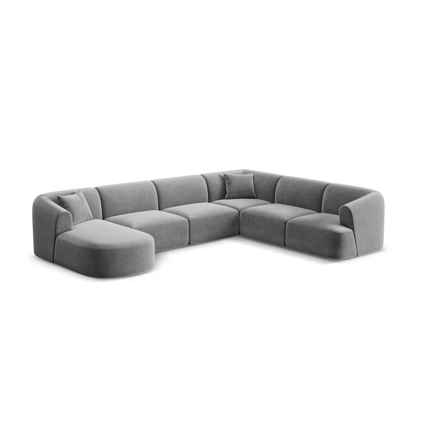 Campi 7-Sitzer Panorama Ecksofa, Rechte Seite, aus Samt in Grau (Vogue 15), Beine aus Schwarzes Plastik, 330x255x70 cm von Cosmopolitan Design – Bild 4